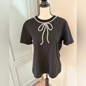 Anthropologie Black top Rhinestone Bow- EUC- size medium